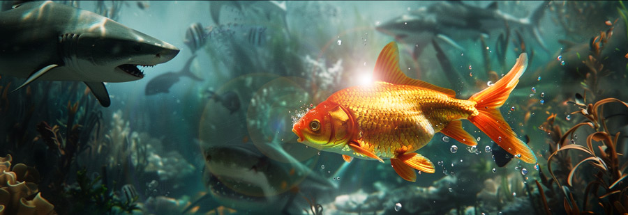 a symbolic gold ira customer swimming among industry sharks